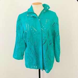 Chicos 2 M Jacket Linen Eyelet Blue